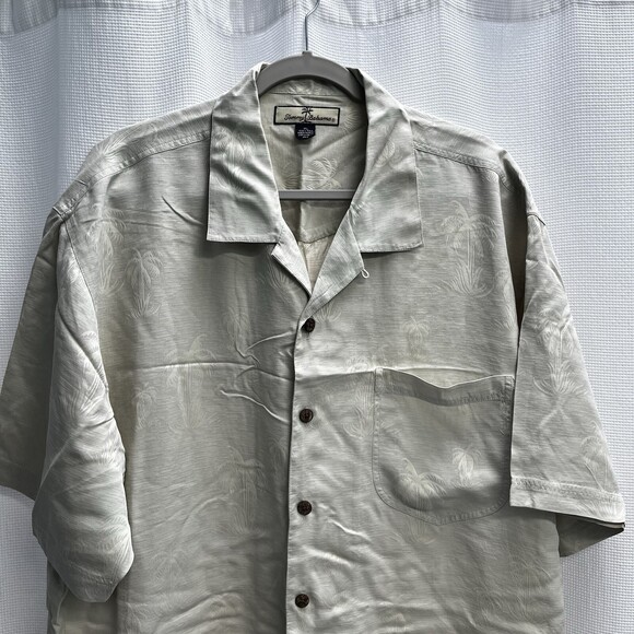 Tommy Bahama Mens Ivory 100% Silk Classic Palm Tree Camp Shirt Jacquard XL - Picture 4 of 11